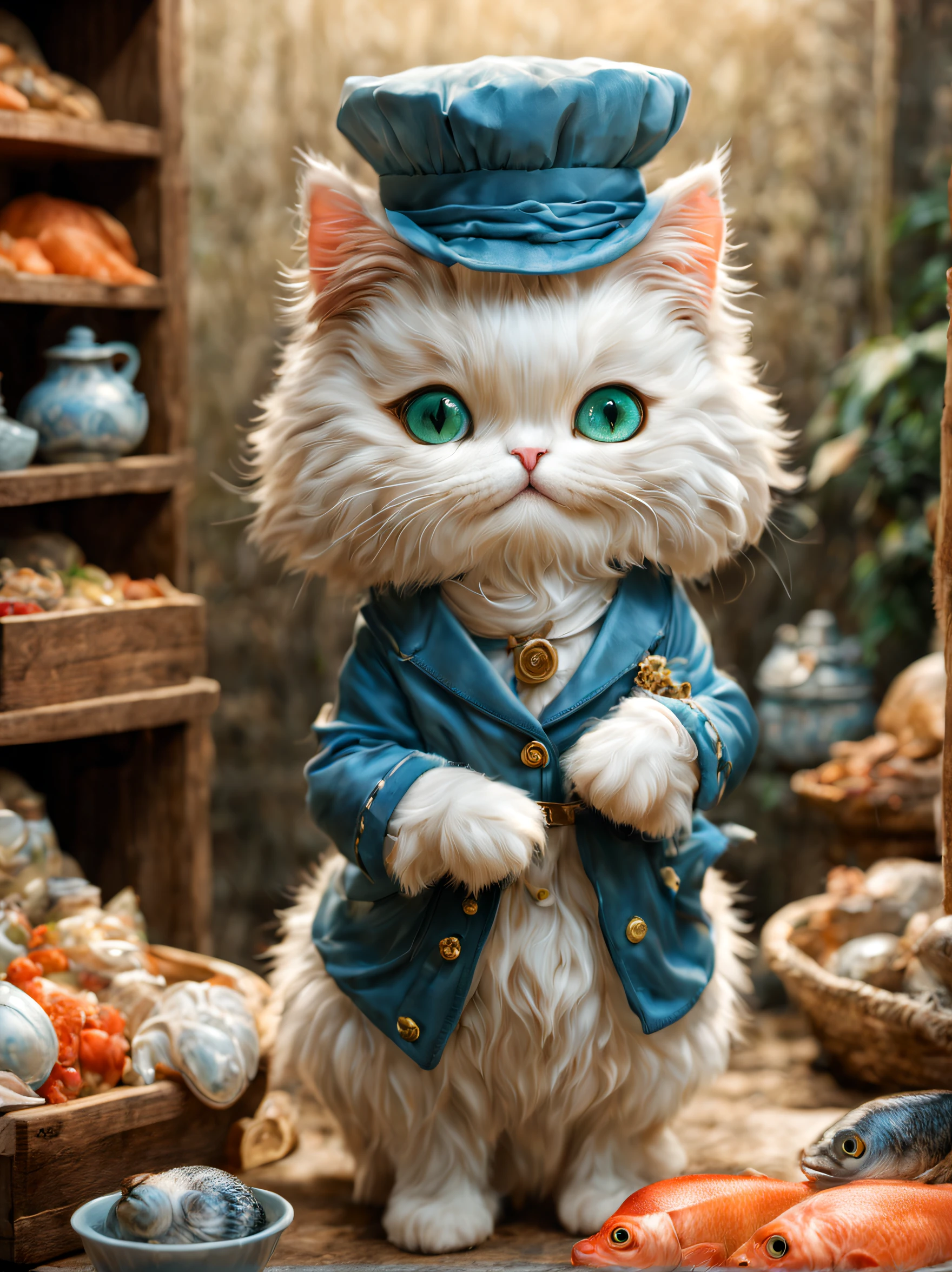(minuet、fishmonger、odd eye),,cute little,masterpiece,top-quality,Fluffy cat,,A delightful,tre anatomically correct,,Fantasia,Cats,minuet,odd eye