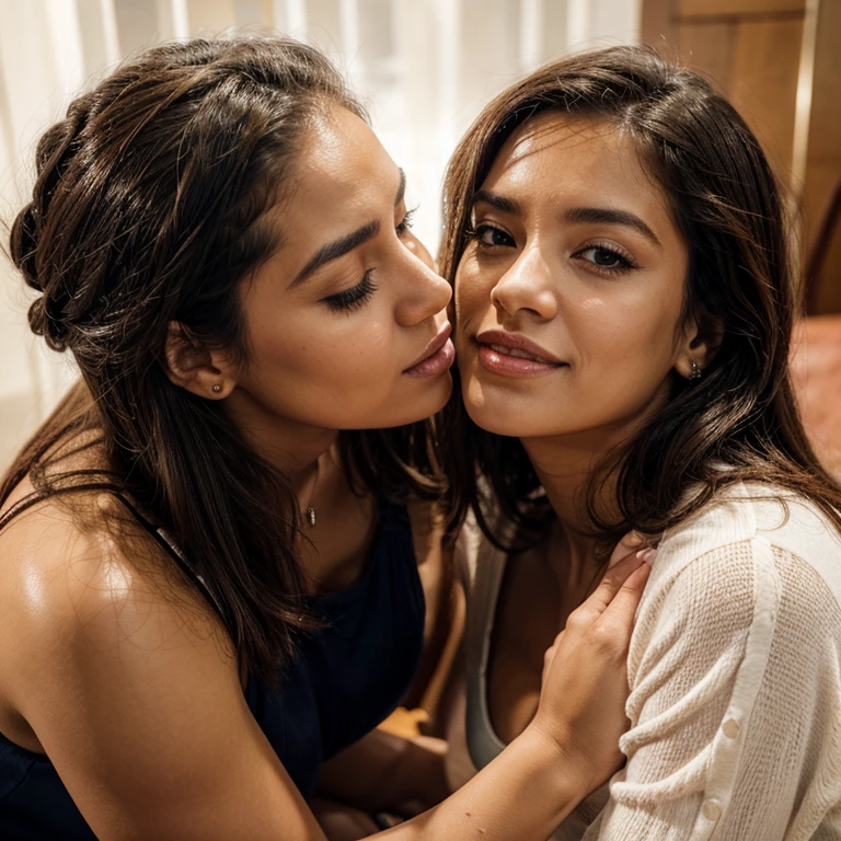 Two Indian actress kissing eachother.