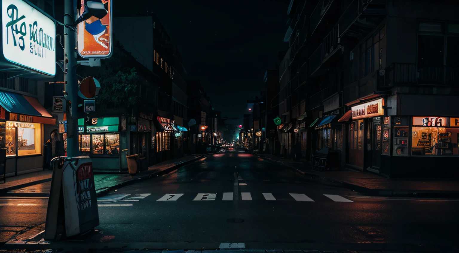 night street, neon lights, 8k, Raw, 16:9, best quality, photorealistic, empty