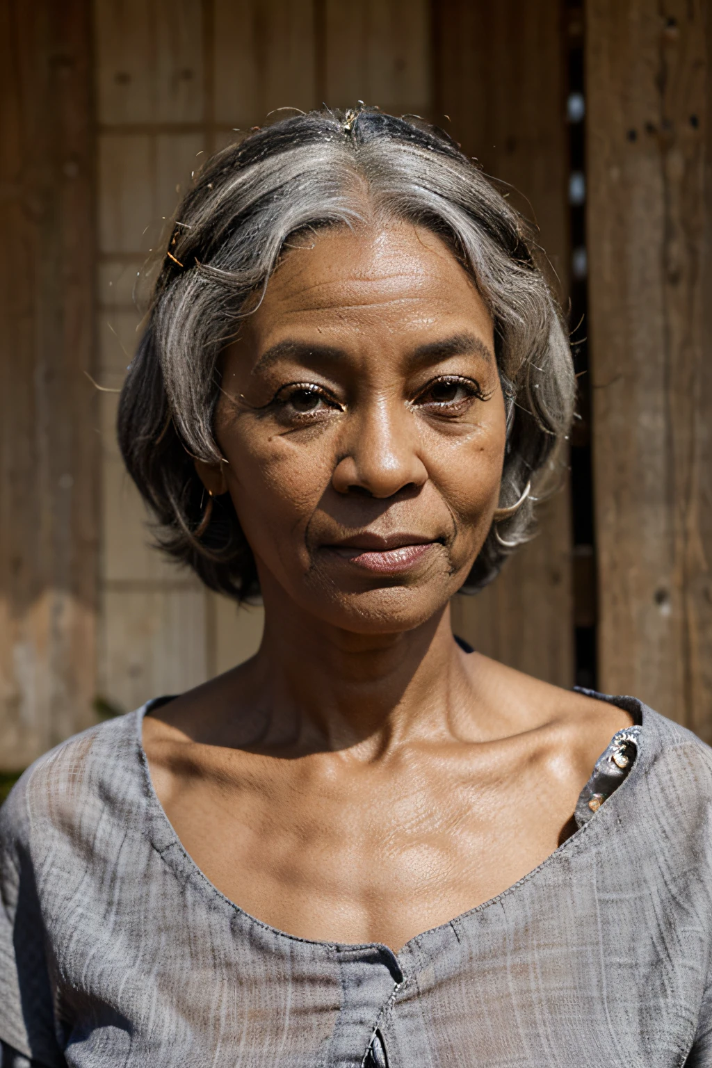 vielle femme africaine, Elderly person, peau africaine, cheveux court, cheveux gris, wrinkled skin, habit d'exploration polaire