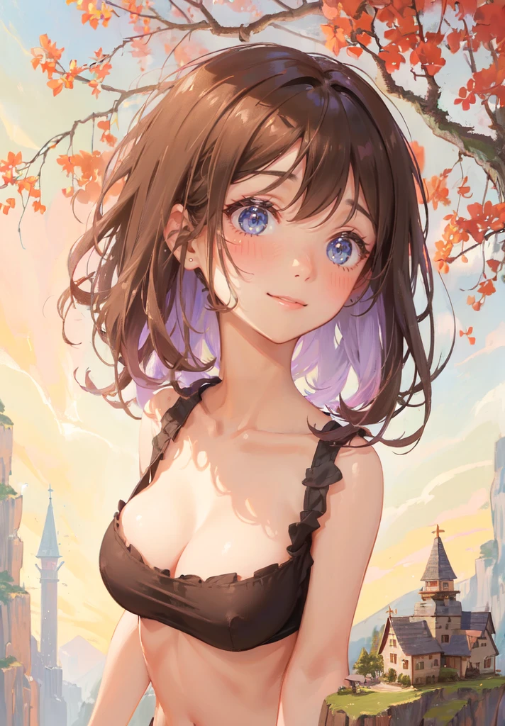 (tiny village with crowds of tiny people: 1.2), (a tiny village with crowd of adventurers on a tiny hill in front of the breasts of a giantess: 1.2), a giantess looming over tiny adventurers on a tiny hill, (tiny adventurers: 1.1), (tiny village and crowd of adventurers on a tiny cliff in front of a girl: 1.4), (height_difference:1.2), (size_difference:1.1), giantess girls in the background, simple background, (dark deep forest:1.1), (giantess:1.1), (collarbone), upper body, giantess girls in the background, multiple girls, (2girls:1.4), (giantess:1.1), deep dark forest, hills, cliffs, tiny village, dark forest, (giantess:1.2)