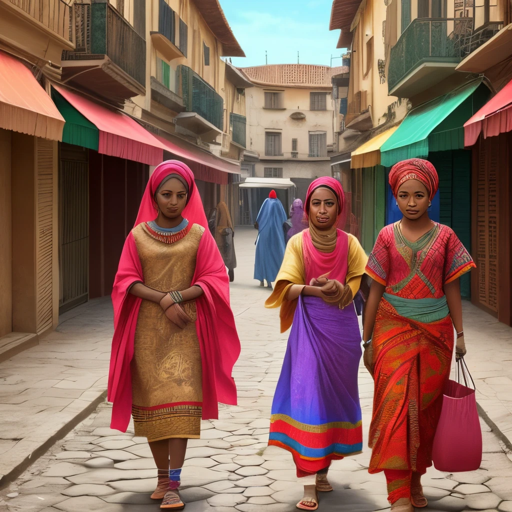 femmes africain se balade dans la ville en 3d --auto --s2