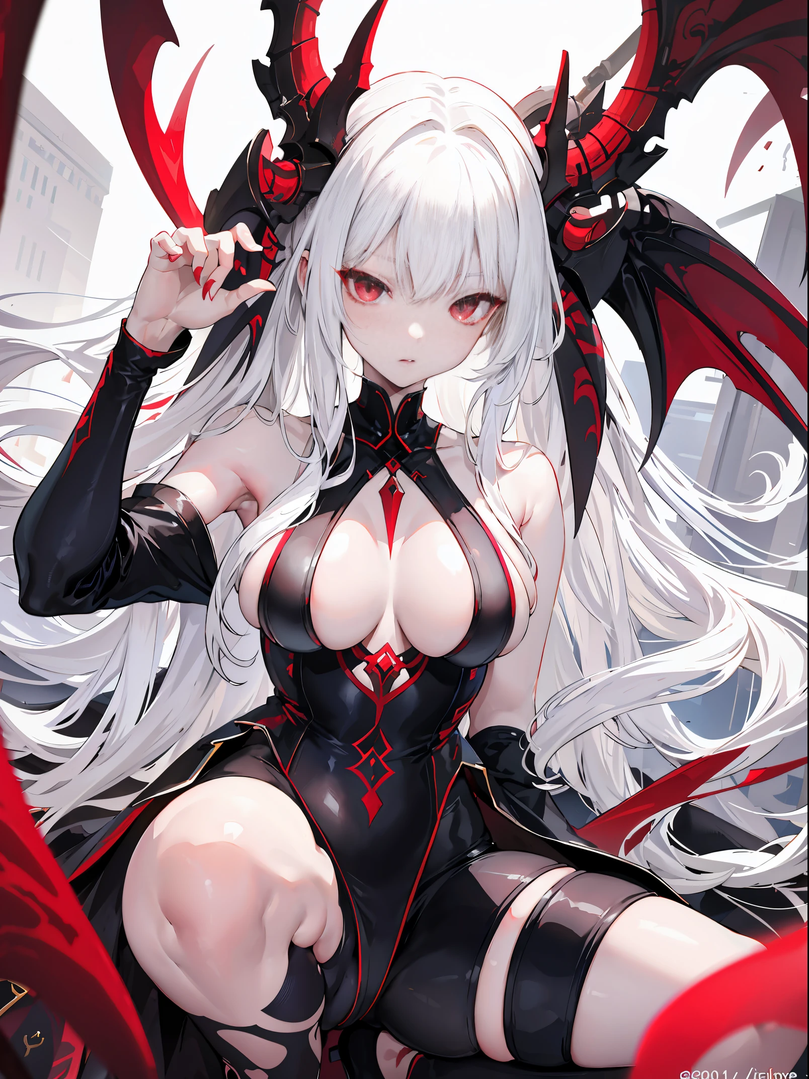 light skin color, white hair color long hair, Bigchest, 1:70, sexy for, succubi, Two tail, red eyes, A sexy pose, demons, 26 year old, succubus mark, The girl holds one, White hair, eBlue eyes, Mother and daughter.Squat down and open your legs