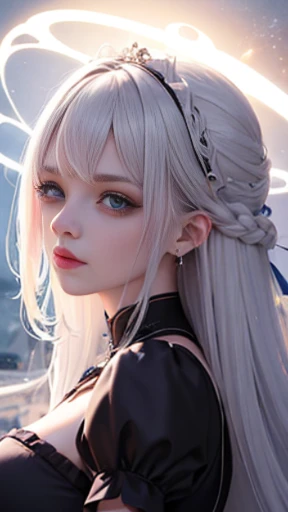 ((folha de caracteres)), (various angles and expressions),, fechar para cima, busto apenas, close de uma mulher com cabelo comprido, curly hair, (cabelos brancos), e um vestido roxo, Anime Girl with Cosmic Hair, bela arte digital, bela arte digital bonita,(roupas roxaela arte digital, Arte bonita UHD 4K, bela arte digital, iluminado, (Atmospheric Illumination), arte digital 4K altamente detalhada, belo retrato da arte de fantasia, bela arte de fantasia, arte de fantasia digital, goddess of galaxies, pele detalhada, detalhes do rosto, ((cabelo platinado;))arte digital, ((conceito de personagem)) detalhado em 4k, rosto bonito detalhado.