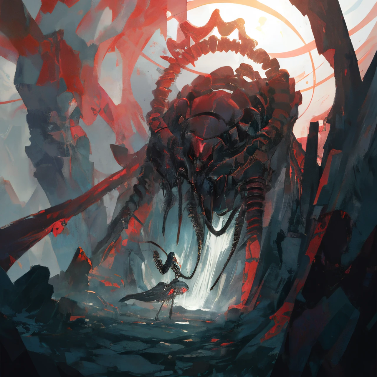 Beautiful Female Xenomorph, photorealistic style, creature, sci-fi, dark, sleek texture, shiny exoskeleton, biomechanical design, elongated head, elongated jaw, sharp teeth, piercing black eyes, slender body, biomechanical tail, translucent membrane, eerie atmosphere, lush alien landscape, vibrant flora, mysterious rock formations, atmospheric lighting, cascading waterfalls, ethereal mist, distant alien sky, captivating celestial bodies