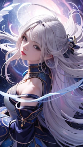 ((folha de caracteres)), (various angles and expressions),, fechar para cima, (full body), close de uma mulher com cabelo comprido, curly hair, (cabelos brancos), e um vestido roxo, Anime Girl with Cosmic Hair, bela arte digital, bela arte digital bonita,(roupas roxaela arte digital, Arte bonita UHD 4K, bela arte digital, iluminado, (Atmospheric Illumination), arte digital 4K altamente detalhada, belo retrato da arte de fantasia, bela arte de fantasia, arte de fantasia digital, goddess of galaxies, pele detalhada, detalhes do rosto, ((cabelo platinado;))arte digital, ((conceito de personagem)) detalhado em 4k, rosto bonito detalhado.