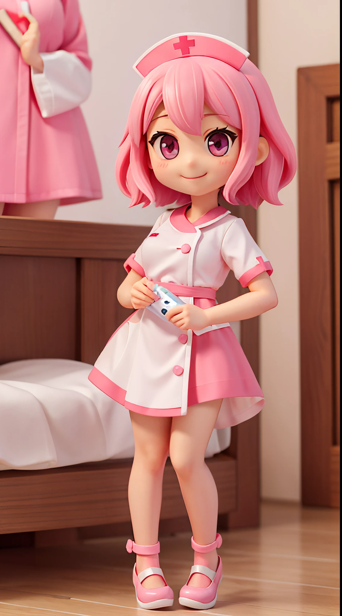 she is a cute nurse、Pink eyes、a smile、Mega Mini、tchibi、