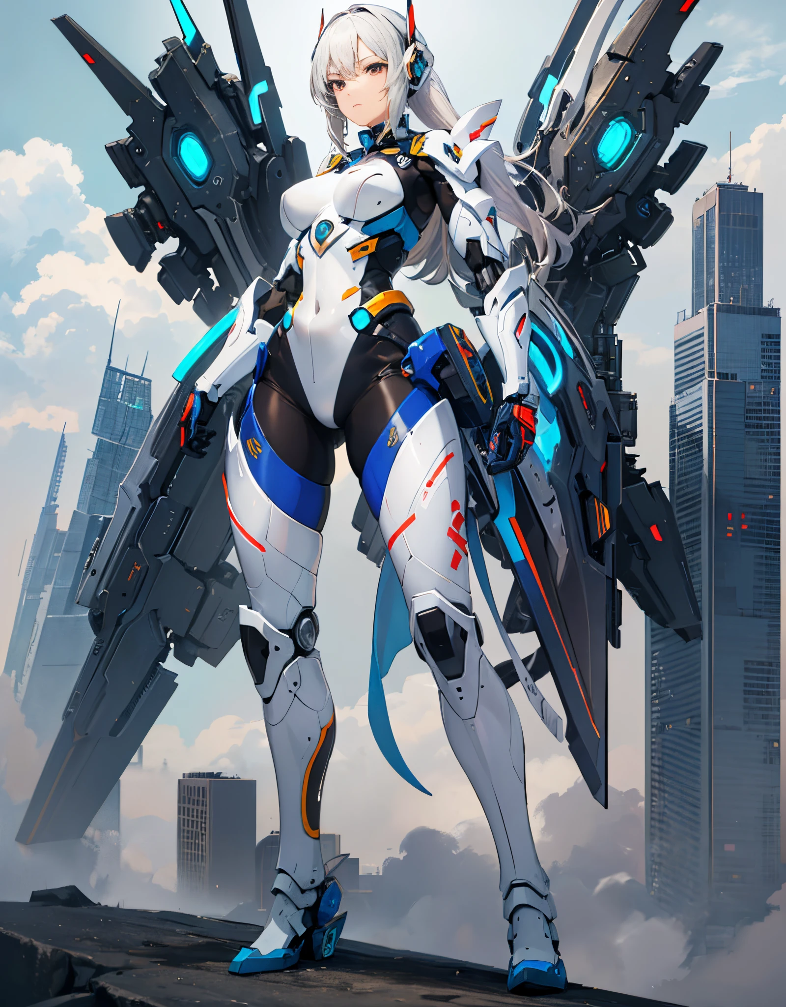 (((Full_body))) Anime figure, (girl in “mecha cyber armor”), perfect anime woman, Anime shoujo mecha, female mecha, anime robots, Beautiful girl face_perfect with bedroom and deep ditch, anime girl, Best Anime 4K, Beautiful organic woman mix, mecha suit, Beautiful white girl melancholic expression King Ayanami, full metal armor，Stand with a sword in your hand, Sword in both hands Zero machine background, Ultra-clear steel wings, Metal emblem pattern, 8k UHD high detail, cinematic art.