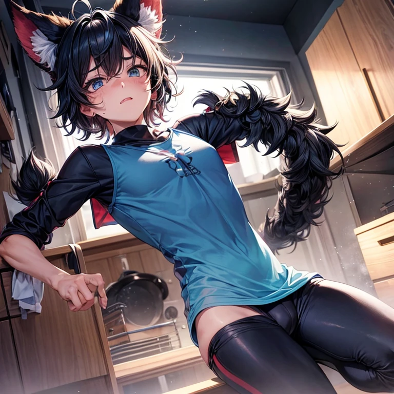 A boy, final stage of turning into a furry girl, scared look
