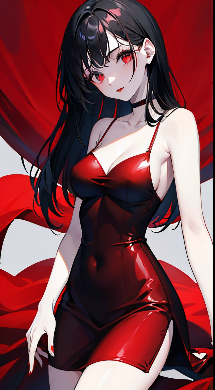 Girl, 18 anos, pale skinned,sangue, Black hair, red-lips, vestido vermelho, vestido justo, vestido curto, perna nua, seios grandes,linda