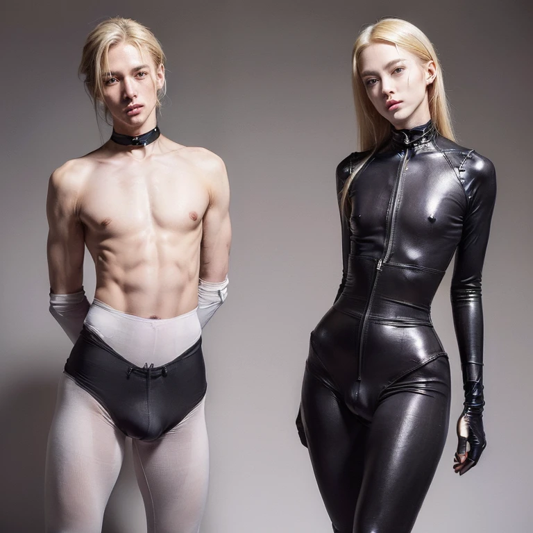 (masterpiece, best quality, 4k, dreamlike, hyperrealistic:1.35), (Doctor Scelos is blonde tall lean androgynous male cyborg perverted genius nerdy geeky technomage queer transhumanist depraved homosexual misogynist kinky sadist with weak stomach beautiful eyes thin face nervous nimble fingers lithe body clad in black sleek skintight bodysuit complimenting frail shoulders flat chest lithe waist and male crotch bulge between shapely thighs:1.65)