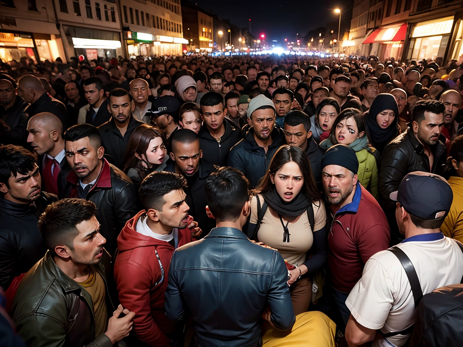 crowd of aggressive migrants in a modern city