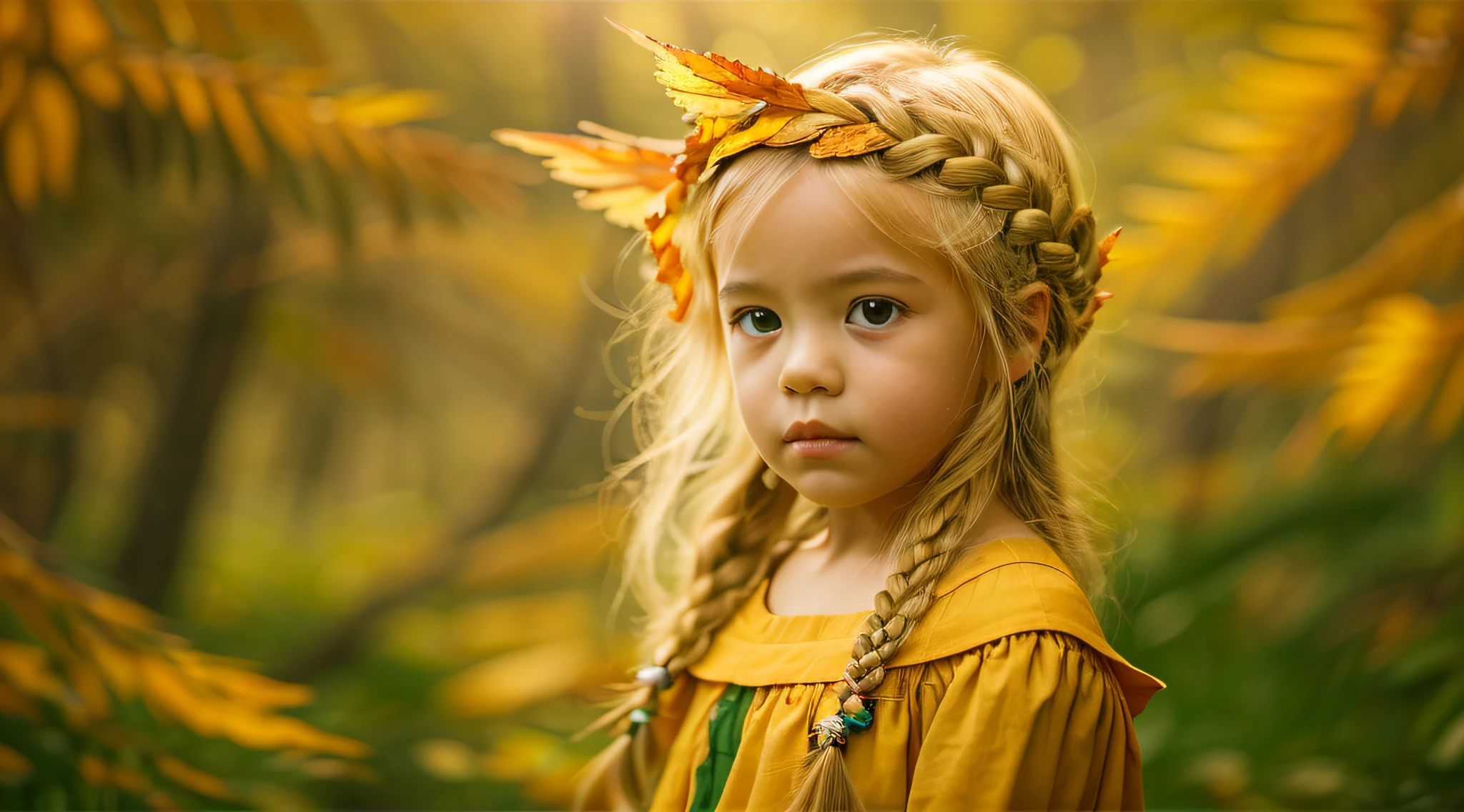 S BLONDIE BRAIDS fotografia (estilo fallenangel:1) uma pintura digital de um (atraente:1) Anjo dourado sentado no meio de uma floresta