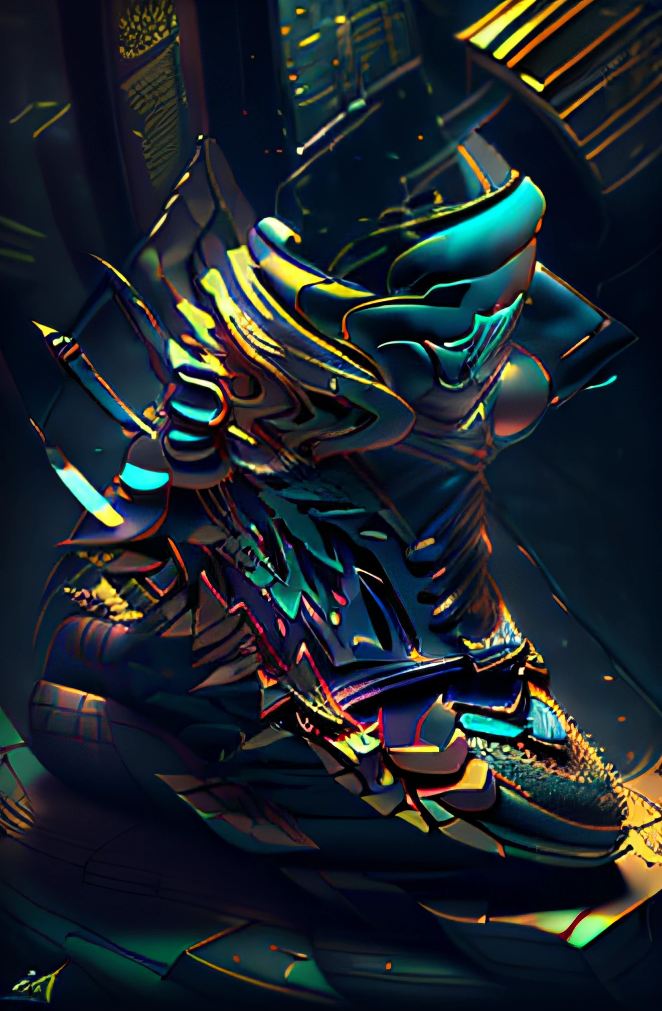 (best quality,Altas,master part:1.2),"dark green basketball sneakers with gold laces and black sole","illustration,photo-realistic:1.37","ultra-detalhado","vivid colors","studio lighting","foco nítido","sneaker","Sportswear","green sneakers","atacadores de ouro","sola preta","materiais de qualidade premium","design elegante","estilo de cano alto","comfortable fit","Athletic Performance","profissional, High-resolution rendering","Dynamic angles","Contraste","luz e sombra","artesanato impressionante","moda esportiva moderna","Energia e movimento","basketball excitement","Velocidade e Agilidade","Elegance and style"
