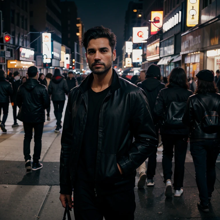 man on the streets of new york at night