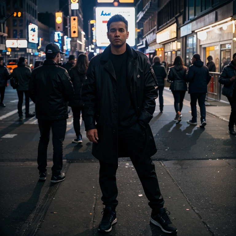 man on the streets of new york at night