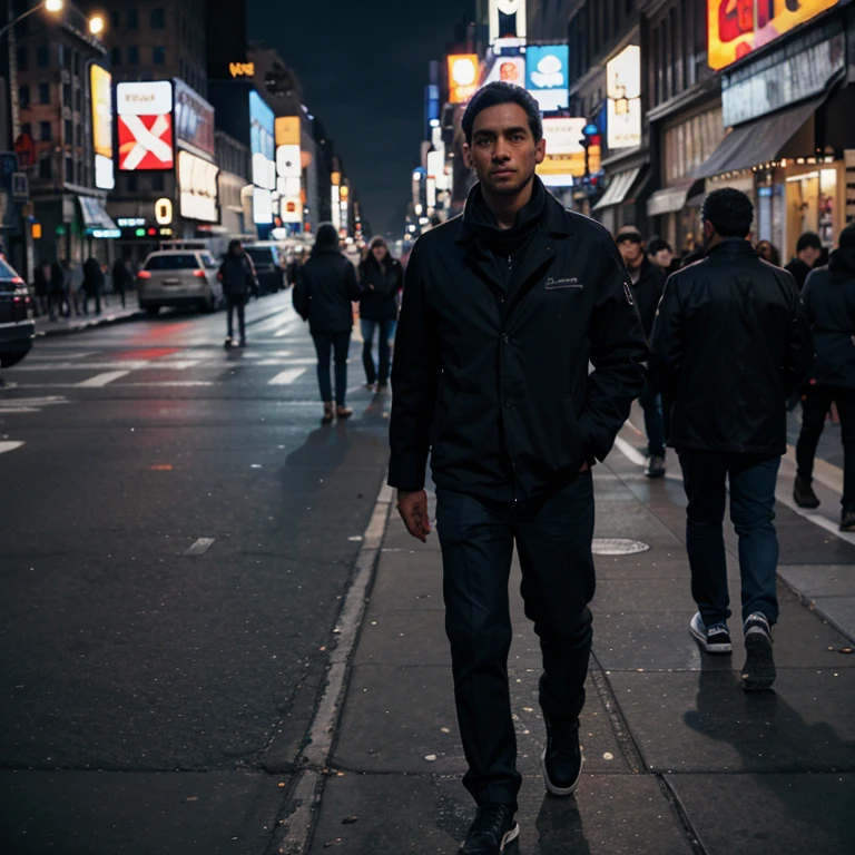 man on the streets of new york at night