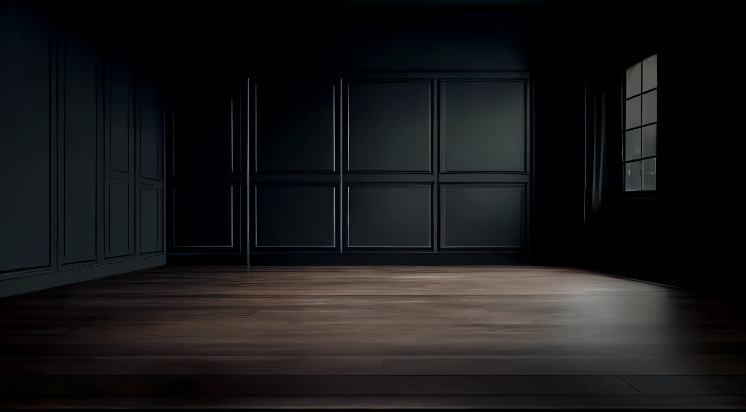 a dimly lit room with wooden floor and wooden floor, in an empty black room, Fondo oscuro del estudio, personal room background, ballroom background, dark room wall, Arte de fondo interior, Color de fondo de estudio negro, Room full of shadows with gloomy, Background of the ballroom, Fondo interior, Dark and misty room, Fondo de estudio simple, empty room with black walls, Antecedentes del estudio