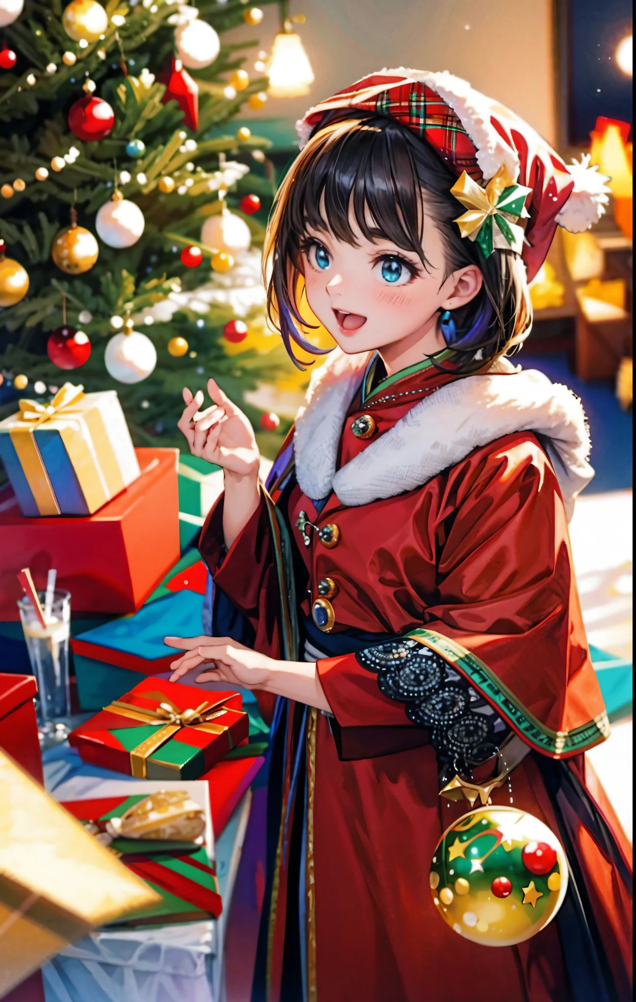 (best quality,4k,8k,highres,masterpiece:1.2),ultra-detailed,realistic,gifts,table,Christmas tree,decorations,wrapping ,bows,ribbon,presents,holiday spirit,vibrant colors,warm lighting,cozy atmosphere,toys,cards,candles,snowflakes,joyful,celebration,exquisite details,exciting surprises,shiny ornaments,sparkling tinsel,beautifully wrapped,excited children,anticipation,festive mood,magical ambiance,delightful moment,wonderful memories,family gathering,cheerful faces,Christmas magic,extravagant,abundance of presents,HDR,UHD,studio lighting,ultra-fine painting,sharp focus,physically-based rendering,professional,vivid colors,bokeh.