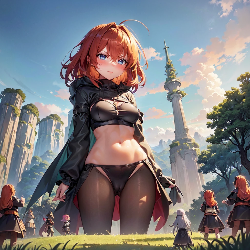 (tiny adventurers in front of a giantess breasts: 1.2), (crowds:1.1), (a tiny army on a tiny hill in front of the breasts of a giantess: 1.2), a giantess looming over a tiny army on a tiny hill, (forest:1.3), (tiny adventurers: 1.1), (crowds of tiny armies on a tiny cliff in front of a girl: 1.1), (crowds of tiny armies on a cliff: 1.1), (height_difference:1.2), (size_difference:1.1), giantess girls in the background, simple background, (dark deep forest:1.1), (giantess:1.1), giantess girls in the background, multiple girls, (giantess:1.1), hills, cliffs, dark forest, (giantess:1.2), huge shiny breasts, bra, (bright colorful: 1.2), (cameltoe closeup: 1.2) (navel), (cute colorful: 1.2)