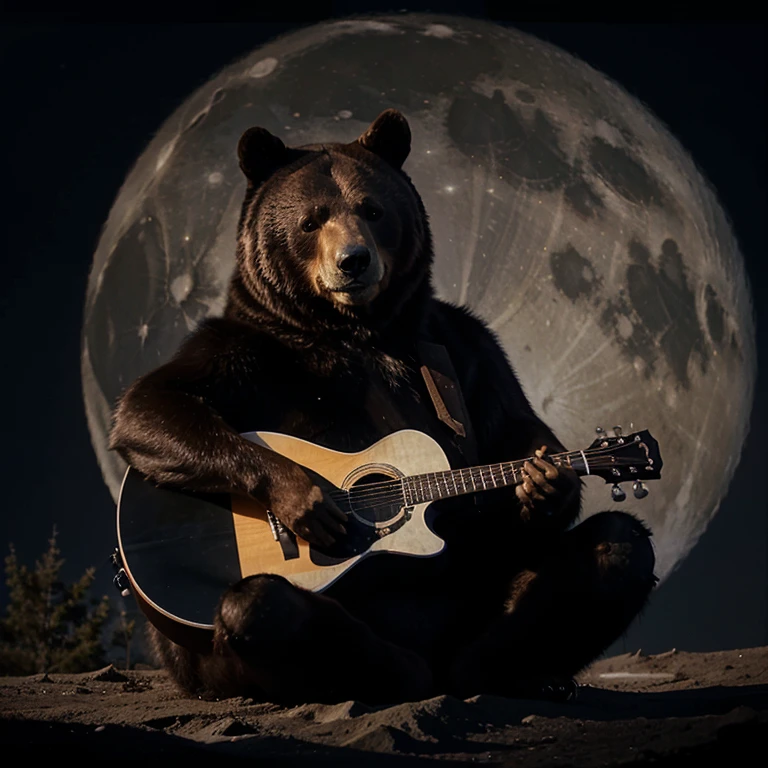 real bear playing the guitar above the moon create it in vector with curves size 1024x1024 300 dpi