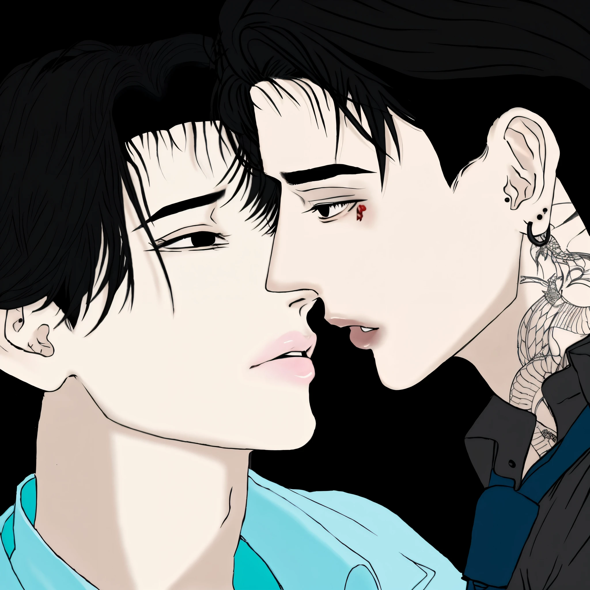 anime couple with neck and neck tattoos, dois homens bonitos do anime, Yaoi, pixivs e junji ito, No estilo de arte Bowater, inspirado em Gang Se-hwang, inspirado em Xiao Yuncong, [ Arte Digital ]!!, inspirado em Jean Malouel, inspired by Itō Ogura Yonesuke