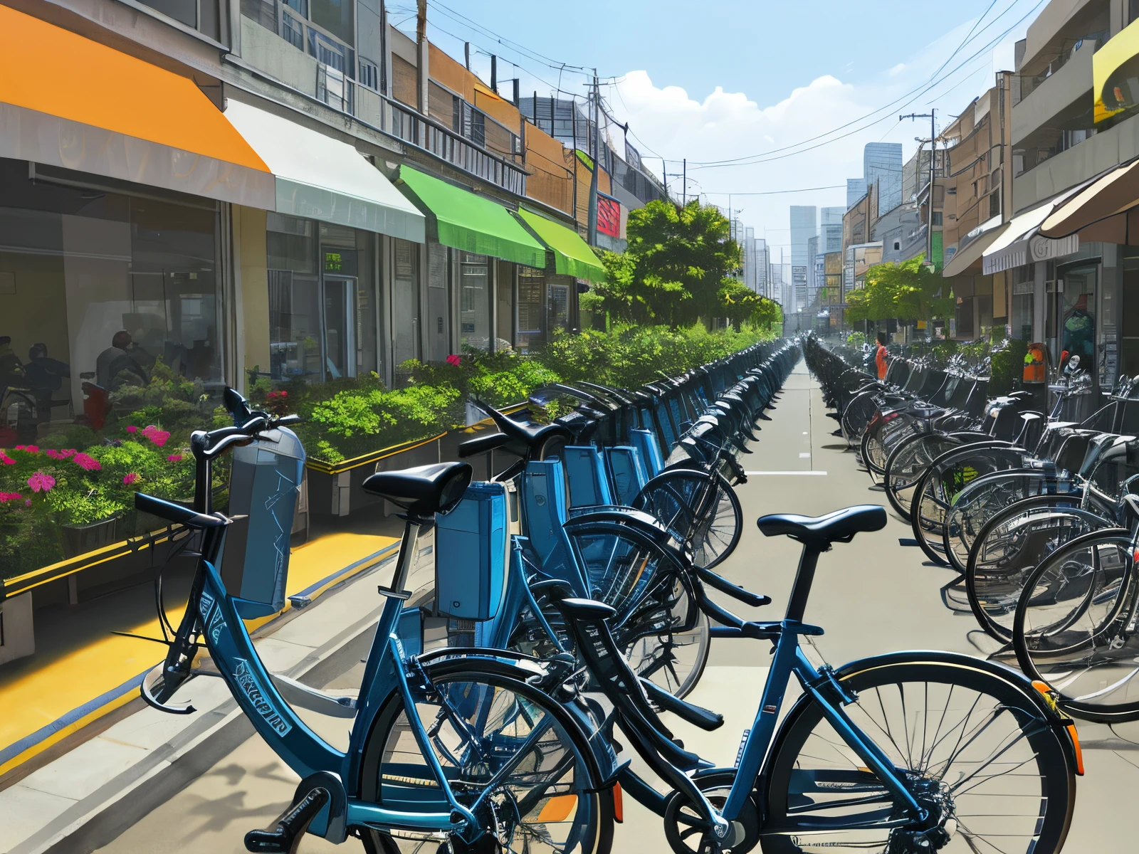 A bike-sharing with attractive colors and in city can be one of the easiest ways to reduce pollution and help the environment.