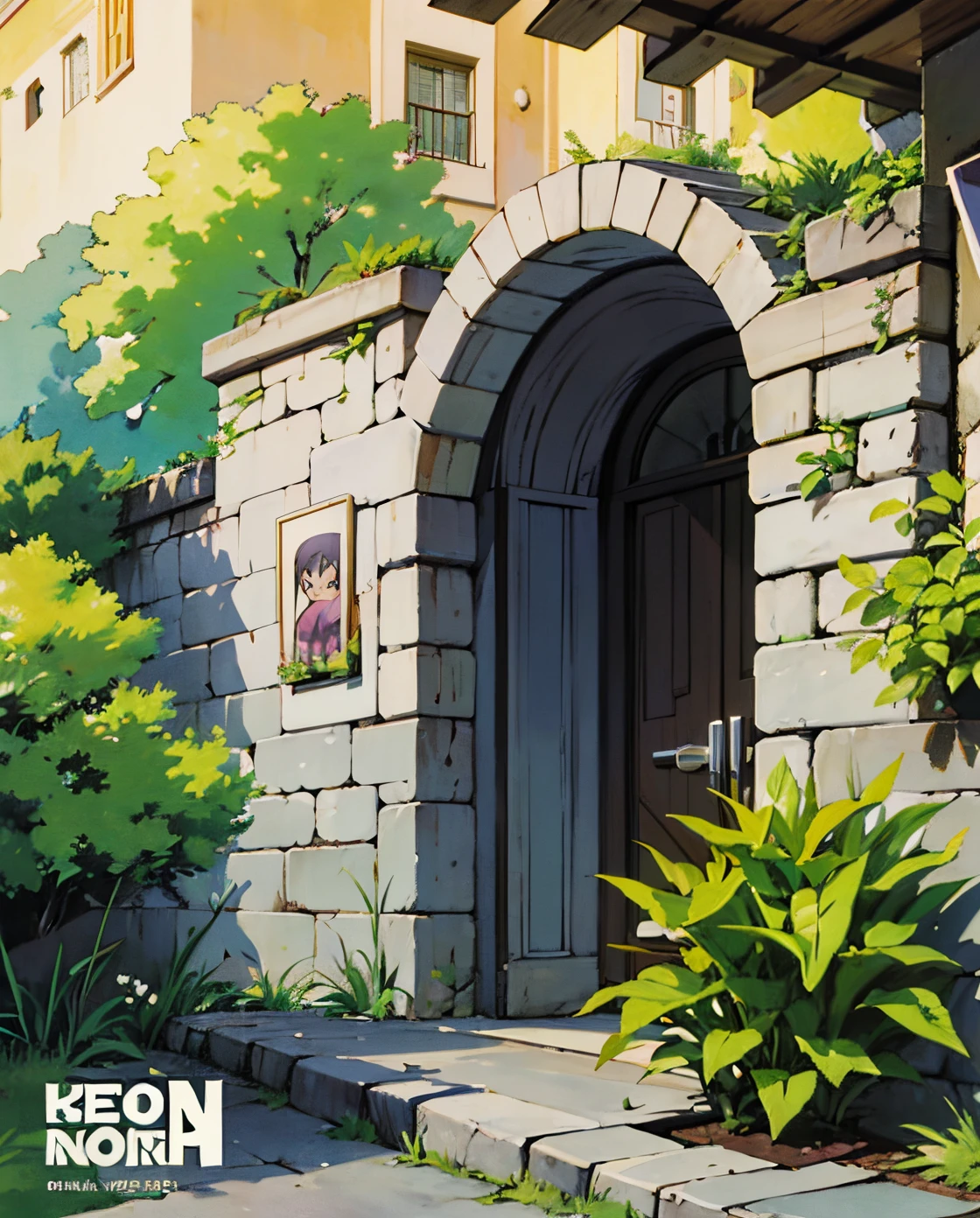 (non-people, Apenas Ambiente). monstros. Patio with grass. Manilhas de cano de esgoto ao centro. arvores secas. Clima de Haloween. Fundo do anime. Well-defined dash. intrincate details. manga cover. poster