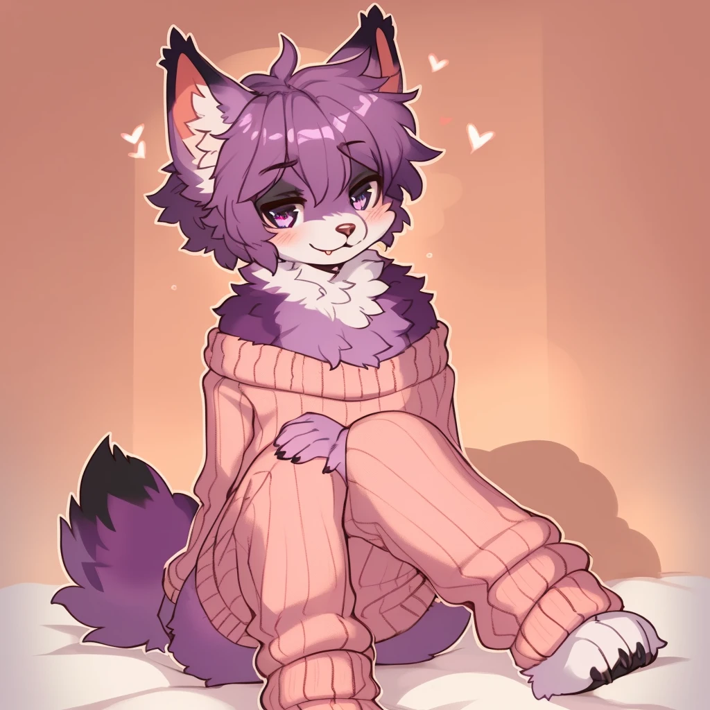 Furry male, eyeliner, eyelashes, (((black eyeshadow))), ((male focus)), lynx, (((purple fur))), (purple hair), furry, cute fangs, cute, medium hair, furry, anime style, fluff, fluffy, thuft, disheveled, realistic fur, detailed, detailed shadows, cheeks fluff, ((fullrender)), (((neck fluff))), <3 eyes, icon portrait, avatar icon, only face, smug face, ((super fluffy)), (upper body), one fang, ((shirtless)), ((shoulder fluff)), ((shoulder tuft)), ((hairy body)), (((fluffy body))), (((furry body))), ((showig ass)), thicc thighs, hand on butt, detailed hands, (by coffeesoda:1.1), by hioshiru, yiffy, by claweddrip, teasing face, ((bedroom background)), (((kemono))), ((sweater)), pink clothes, ((leg warmers)), ((arm warmers)), (((by kilver))), upper body, solo focus, seductive pose, nipple,