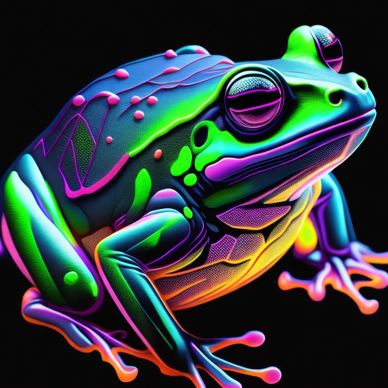 intricate and colorful, (digital painting:1.2) neon tree frog, bright neon skin, wet, portrait, concept art, octane render, trending on artstation, neon-noir background, iolibt, vfx, Blender and Photoshop, octane render, excellent composition, cinematic atmosphere, dynamic dramatic cinematic lighting, aesthetic, very inspirational, arthouse,(dark plain black background:1.4))
