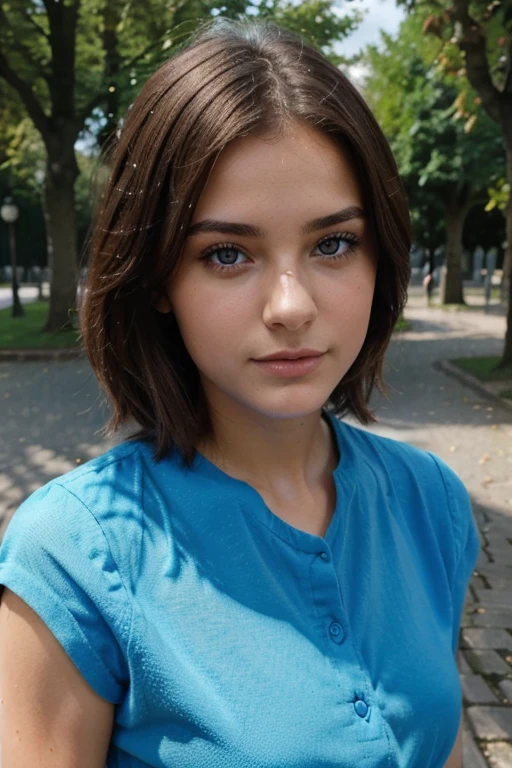 femme brune, 18 ans, yeux bleus brillants, parc, sexy