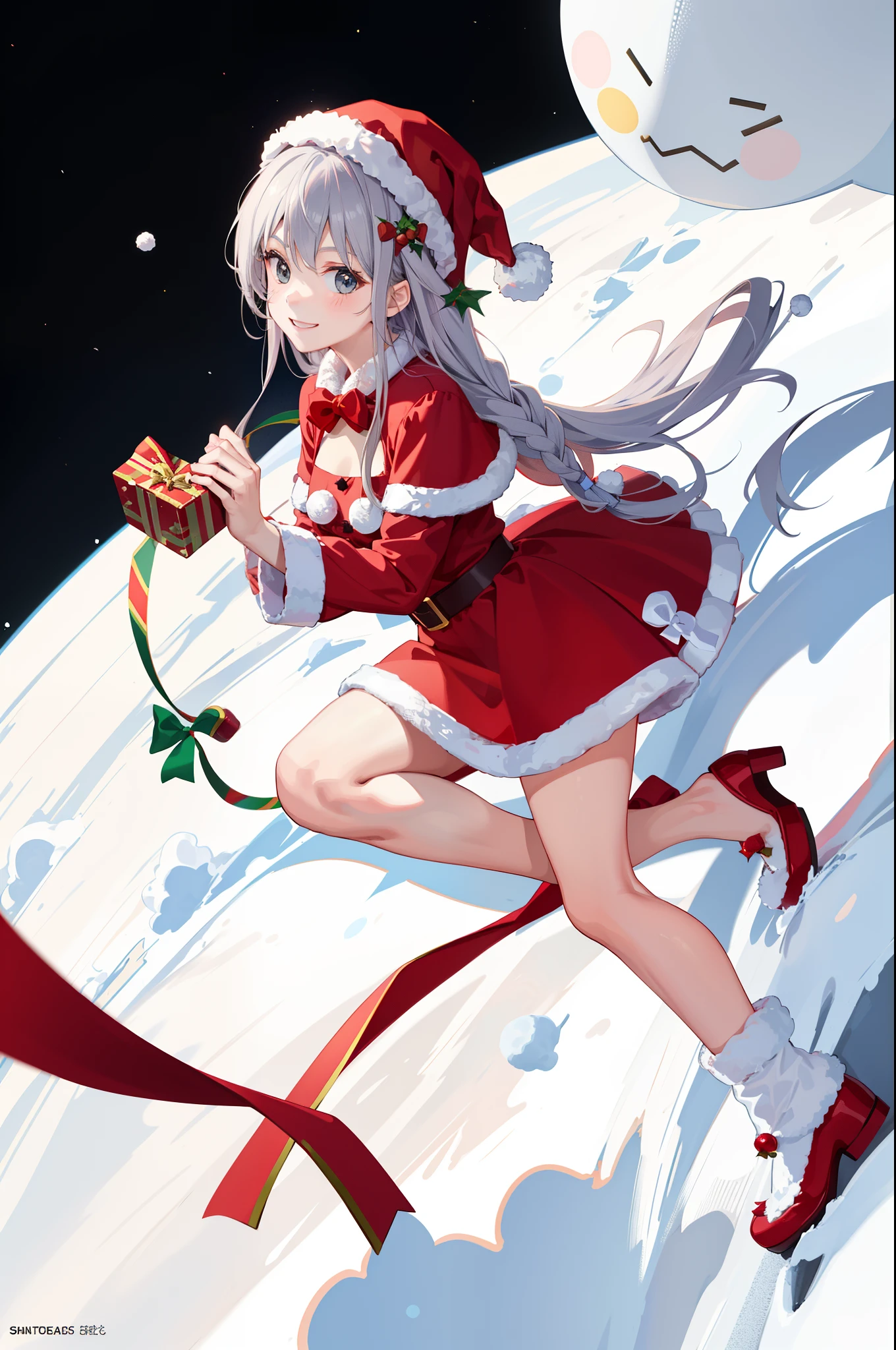 1girl in、A smile、Joyful Christmas、santa claus、cute little、Santa Claus Costume、
