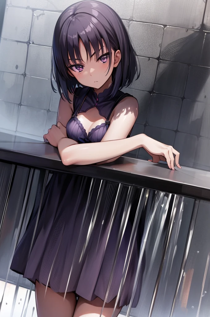 Suzune Horikita, Suzune Horikita, Black hair, braid, Short hair, (Purple eyes:1.1), In lingerie, Best Quality, High resolution, Unity 8k壁纸