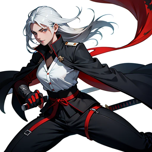 Emily and she a is a master swordsman she can move at a top speed of mach 2 and her quick draw is mach 4 her blade that was named the Yamato is a katana with a black blade and white scabbard the gard is two toned black and white the colors on the gard flow like ink on the sword was forged bye a forge master kitsune the blade quenched in dragon blood it now has a slight crimson sheen she where's black tac pants and leather boots of the same color but time has worn them a lighter shade for her uper body she wears a half tucked white button down shirt the top to buttons unfastened and a coat a long black trench coat with a red inlays the kanji for yin and yang written in white on it's back her eyes are a piercing dark blue that you feel if you looked to long into them you'd drown her lips untouched by makeup a small scar on the bottom left of them her hair light brown like autumn leaves and if it were not for the aura of power she gave of almost everyone would agree on here being a hidden gem in terms of beauty.