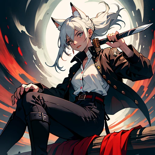 Emily and she a is a master swordsman she can move at a top speed of mach 2 and her quick draw is mach 4 her blade that was named the Yamato is a katana with a black blade and white scabbard the gard is two toned black and white the colors on the gard flow like ink on  the sword was forged bye a forge master kitsune the blade quenched in dragon blood it now has a slight crimson sheen she where's black tac pants and leather boots of the same color but time has worn them a lighter shade for her uper body she wears a half tucked white button down shirt the top to buttons unfastened and a coat a long black trench coat with a red inlays the kanji for yin and yang written in white on it's back her eyes are a piercing dark blue that you feel if you looked to long into them you'd drown her lips untouched by makeup a small scar on the bottom left of them her hair light brown like autumn leaves and if it were not for the aura of power she gave of almost everyone would agree on here being a hidden gem in terms of beauty.