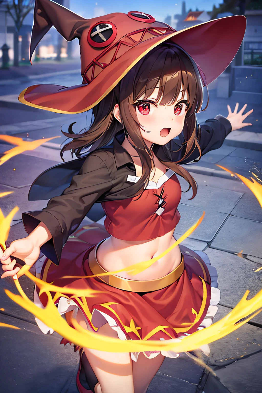 obra prima , megumin com gengar , hd ,quadro, anime , poder ,de dia ,ambiente de planice