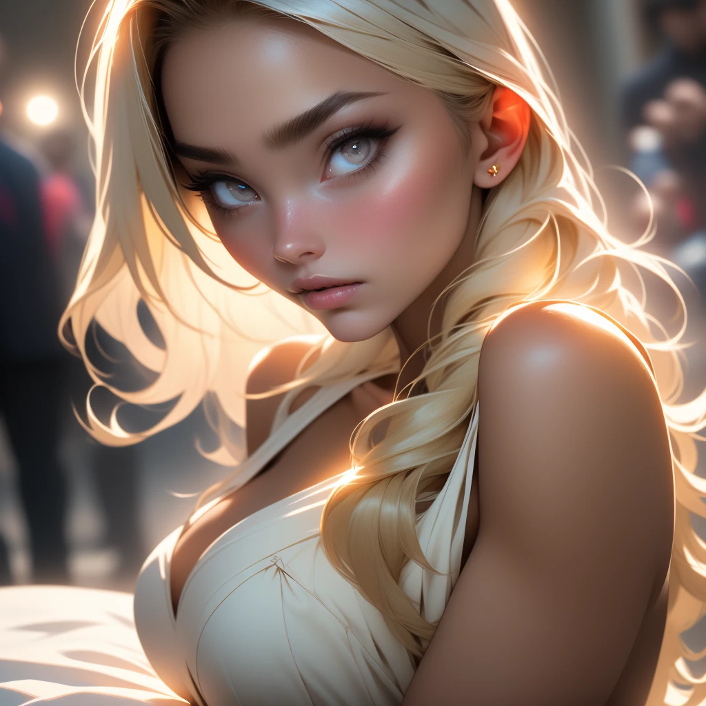 nsfw:1.5,masterpiece, best quality, high quality, high definition, high quality textures, high quality shadows, high definition, beautiful detail, highly detailed cg, detailed textures, realistic representation of faces, realistic, colorful, delicate, cinematic lights, side lights, lens flares, ray tracing, sharp focus, (1girl, __focus__:1.3), ( Intricate details, Makeup, PureErosFace_V1:0.5), (Delicate face beautiful with details, Delicate eyes beautiful in detail, Perfect face proportions, dense skin, optimal ratio of four fingers and one thumb, arms under chest, large breasts, wide hips, smooth upper abdomen, lean, dress, blonde:1.3), laying on the bed, lookink back