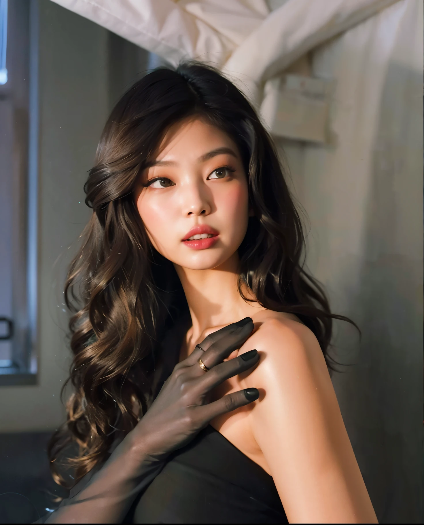 Jennie Kim  arrasada com longos cabelos escuros e luvas pretas posando para uma foto, cindy avelino, beleza de cair o queixo, imagem vazada, Retrato de Darna moderno, a cara de absurdamente bela, Lalisa Manobal, Fanart, julia sarda, cara muito bonita, beleza de cair o queixo, arte tradicional, Directed by: Robbie Trevino, bonito e gracioso