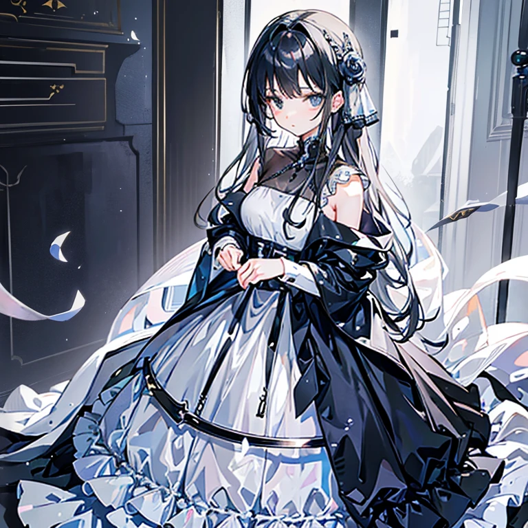 Arafe girl in a gray dress standing next to a chair, A dark-haired、mercury dress, sophisticated dress, Organic Dresses, Wearing elegant dresses, Wearing a formal dress, li in dress, fancy silver dress, shy and demure, Dress, soft silk dress, girl with dress, full - body - front - shot, astral dress, elegant and graceful
