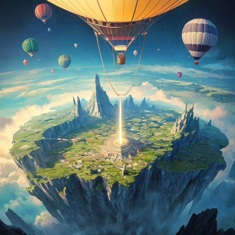 Many islands are suspended in the air with many small airships flying around, air balloon, Cidades, fantasia, magical plants growing, Detalhes extremos, luz realista, Epic composition, (detalhes complexos), (design complexo, ultra-detalhes :1.2), Art Station, (master part, best quality), Ultra HD |, 32k --v 6