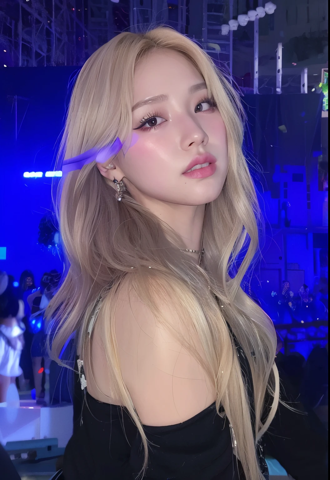 Un primer plano de una mujer con el pelo largo y rubio y una blusa negra, Parque Roseanne de Blackpink, Lalisa Manobal, Lalisa Manoban de Blackpink, Retrato de Jossi de Blackpink, Jossi de Blackpink, Imagen filtrada, Jaeyeon Nam, Sun Yunjoo, Una chica con cabello rubio, Heonhwa Choe, tiene el pelo rubio