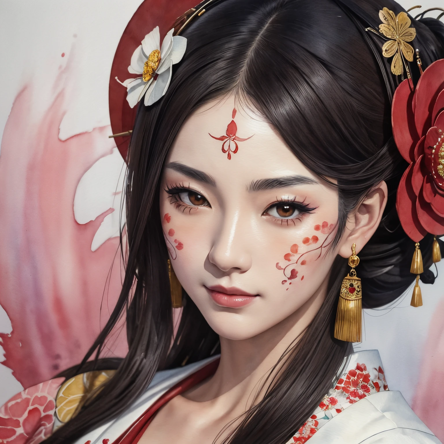 (masterpiece:1.2, best quality), (very detailed face, real picture, realistic skin, realistic body, intricate details), solo, 1milf, casual,ukiyo-e, (Watercolor:1.3), Oiran,