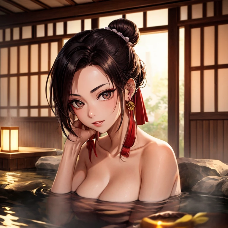 (master part, best quality), detalhes intrincados,
1girl, Azula, single hair bun, coque de cabelo, fire,
dentro, Onsen,
