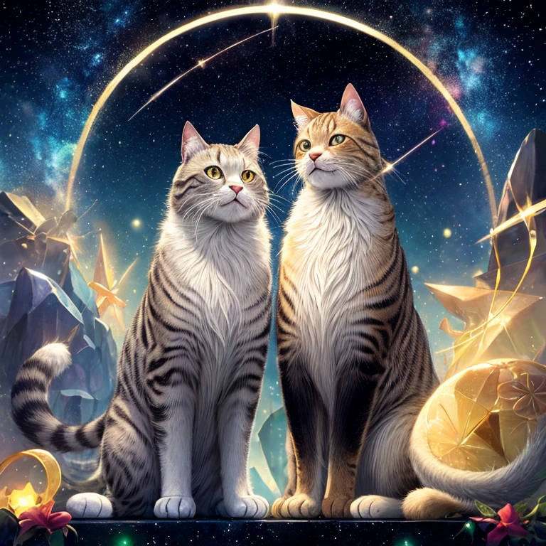 Cor irridescent、gato colorido,Cor々Ornamentado、fundo brilhante,adolable,fantasia,detalhe intrincado {Iluminou,K HD |,32k constellations