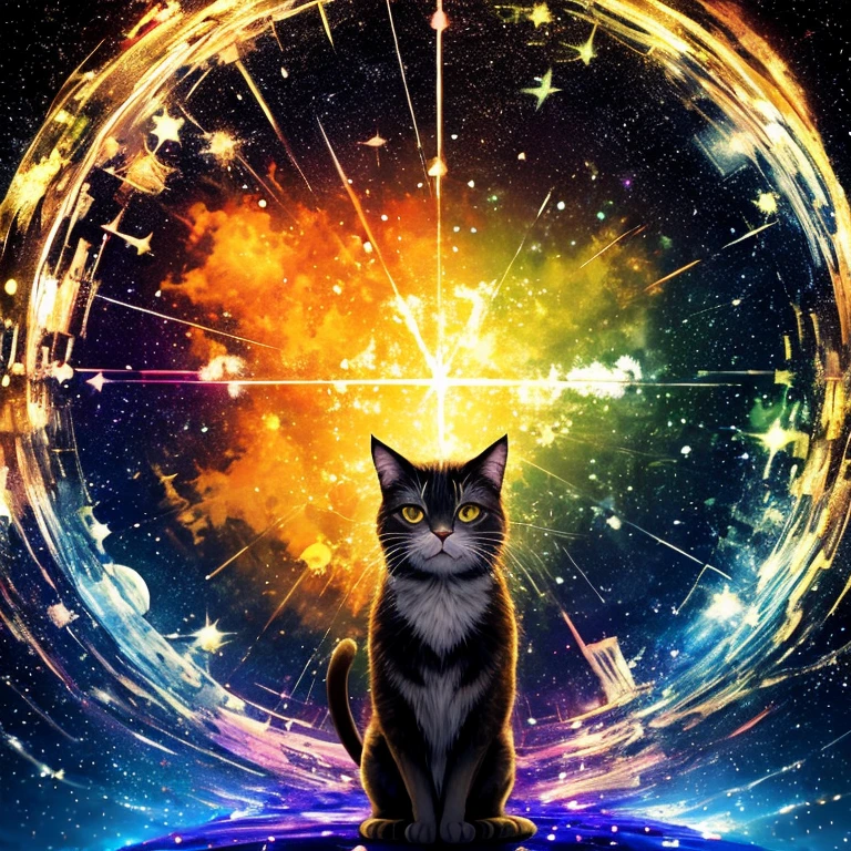 Cor irridescent、gato colorido,Cor々Ornamentado、fundo brilhante,adolable,fantasia,detalhe intrincado {Iluminou,K HD |,32k constellations
