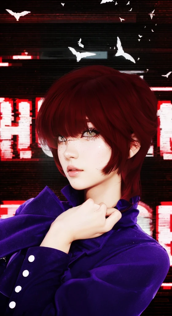 Absurdos, 1girl, Ojo de estrella, sonrojarse, (realista:1.5), (Obra maestra, fondo de pantalla CG 8k extremadamente detallado, La mejor calidad, Altas Resoluciones:1.2), (ultra_Detallado, UHD:1.2), (Pixiv:1.perfect ilumination, distinto, (bishoujo:1.2), Mirando al espectador, Motor irreal, sidelit, Cara perfecta, Cara detallada, Hermosos ojos, cara bonita, (piel brillante:1.3), idolmaster, (Abs), ulzzang-6500-v1.1, sonrisa suave, Parte superior del cuerpo, (cabello rojo oscuro), ( fondo), ((fondo oscuro)), (Profundidad de campo), primer plano, Selfie