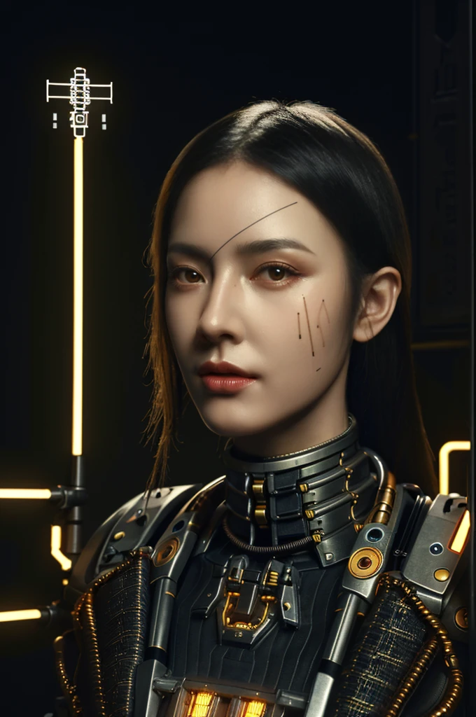 full body cyborg| full-length portrait| detailed face| symmetric| steampunk| cyberpunk| cyborg| intricate detailed| to scale| hyperrealistic| cinematic lighting| digital art| concept arjrny-v4 style