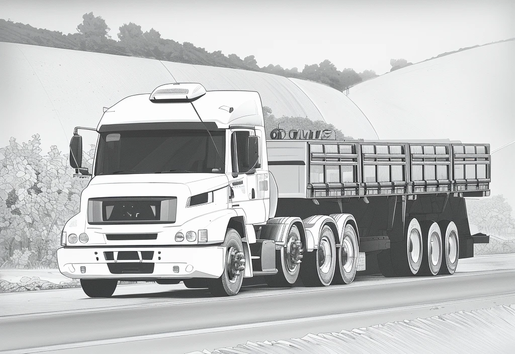 in line art, there is a white truck passing on the road exploitable image, powerful scene, monochrome, wonderful scene, single body, uncropped, handsome