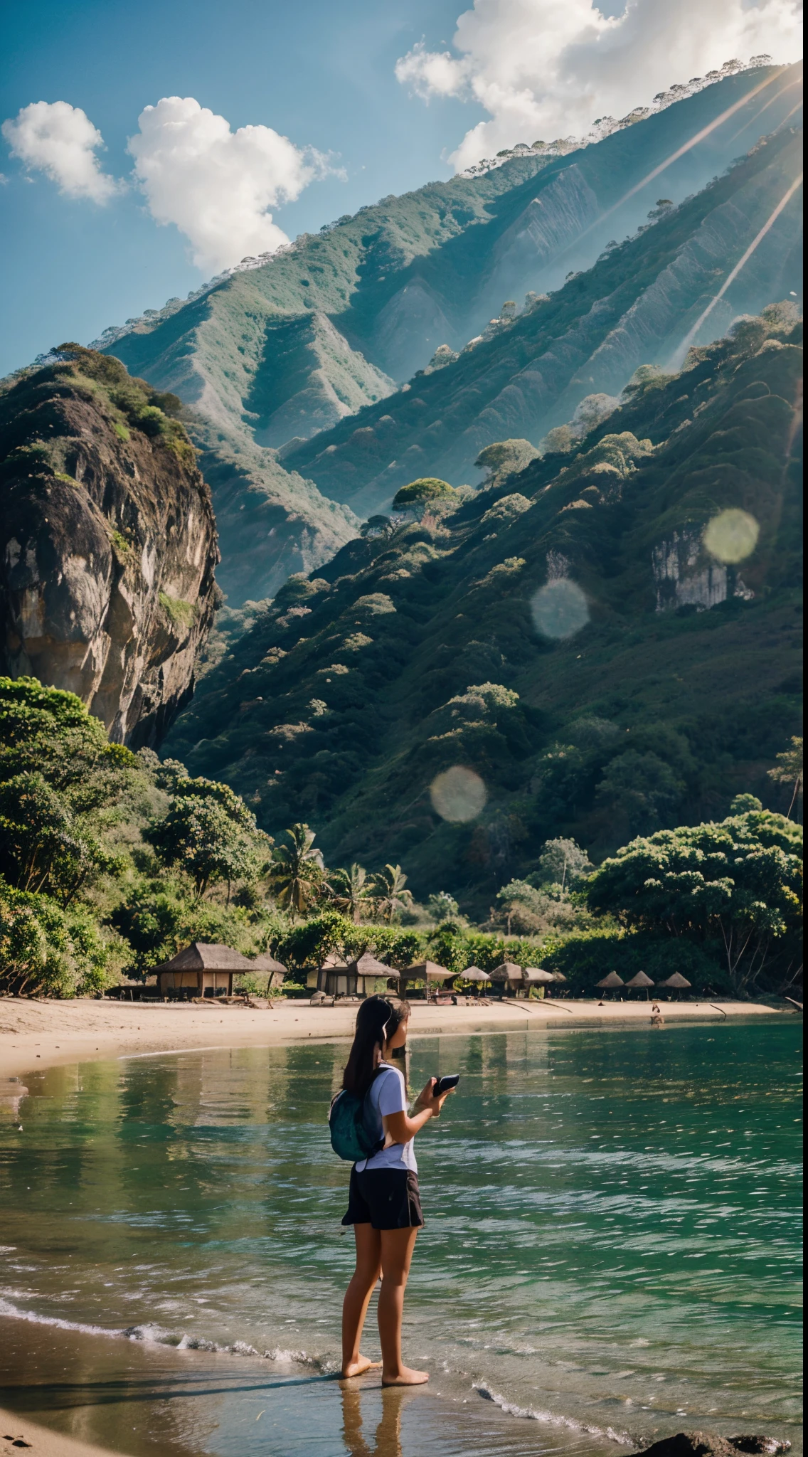 A teenager who is recording the beautiful scenery in Lombok, Indonesia