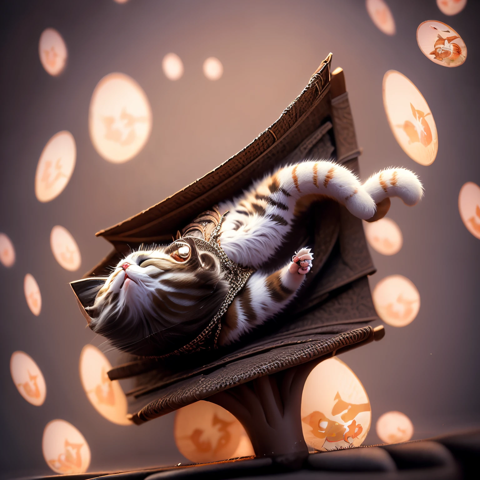 masterpiece、top-quality、ultra-detailliert、(Chibi Chara Calico Cat:1.2),(180 degrees legs fully open:1.3),Chibi Living,